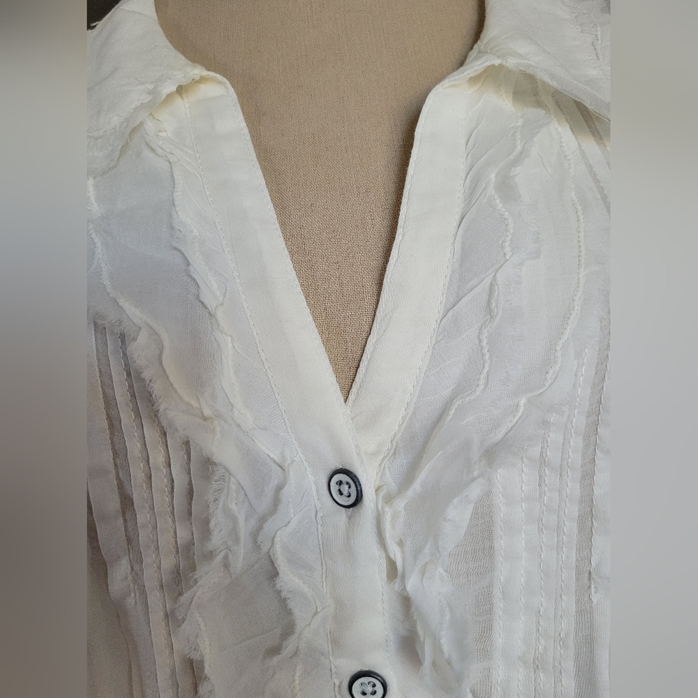 Free People White Ruffled Button-Front Blouse - Picture 7 of 16